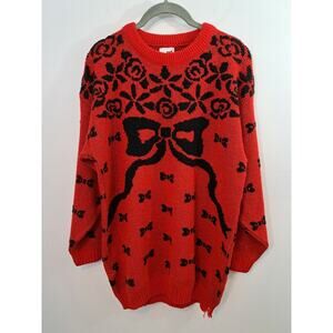 Vintage Retro By Renaissance Bow Metallic Sweater Coquette Red Black Flaw!
